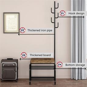 img 1 attached to 👞 LINZINAR 3-in-1 Shoe Rack Coat Rack Shoe Bench Hall Tree | Industrial Style Entryway Organizer in Black