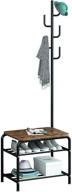 👞 linzinar 3-in-1 shoe rack coat rack shoe bench hall tree | industrial style entryway organizer in black logo