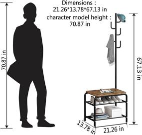 img 2 attached to 👞 LINZINAR 3-in-1 Shoe Rack Coat Rack Shoe Bench Hall Tree | Industrial Style Entryway Organizer in Black