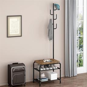 img 3 attached to 👞 LINZINAR 3-in-1 Shoe Rack Coat Rack Shoe Bench Hall Tree | Industrial Style Entryway Organizer in Black