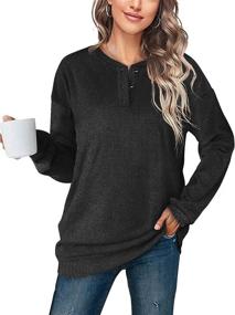 img 3 attached to 👚 Stylish and Comfortable: OFEEFAN Women's Casual Sweatshirts - Henley Button Up Long Sleeve Tunic Tops