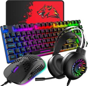 img 4 attached to Ultimate Gaming Set: 4-in-1 Keyboard Mouse Combo with 🎮 Backlit Mechanical Feel, Lightweight Honeycomb Mouse, and Gaming Headset for PC/Laptop
