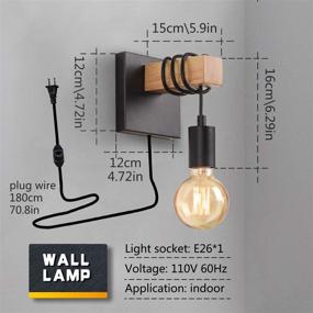 img 3 attached to 🔌 SUNVP Dimmable Wall Sconce Plug-in Light Fixture – Industrial Vintage Wooden-Metal Wall Lamp for Farmhouse Living Room, Bedroom, Corridor – Bulbs Not Included (1 Pack)