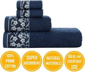img 2 attached to Halley Decorative Bath Towels Set, 4 Piece - Turkish Towel Set with Floral Pattern, 100% Cotton - Highly Absorbent & Fade Resistant Fabric - Navy Blue