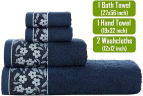 img 1 attached to Halley Decorative Bath Towels Set, 4 Piece - Turkish Towel Set with Floral Pattern, 100% Cotton - Highly Absorbent & Fade Resistant Fabric - Navy Blue