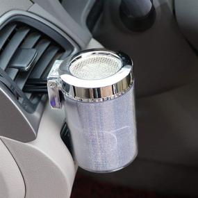 img 3 attached to 🚗 Portable Xingrass Auto Car Ashtray with LED Light - Smokeless Smoking Stand Cylinder Cup Holder (Silver)