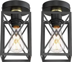 img 4 attached to 💡 Ken & Ricky Semi Flush Mount Lighting Fixtures – Industrial Style Ceiling Lights with Matte Black Finish for Laundry, Hallway, Kitchen, Stairway – Pack of 2