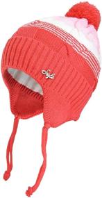 img 2 attached to Winter Knit Hat with Earflap for Somaler Toddler Boys and Girls - Fleece Lined Beanie Hat with Pom Pom Ski Cap