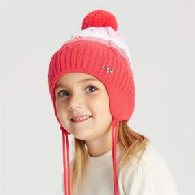 img 1 attached to Winter Knit Hat with Earflap for Somaler Toddler Boys and Girls - Fleece Lined Beanie Hat with Pom Pom Ski Cap