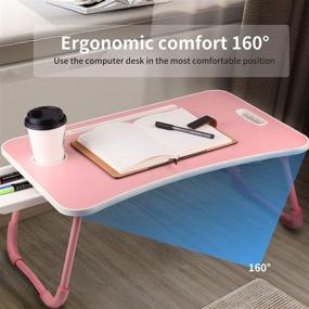 img 3 attached to 🛏️ Veramz Laptop Desk for Bed - Pink, Foldable Legs, Storage Drawer & Cup Holder, Couch Table, Reading Desk for Sofa - Notebook Bed Tray Table with Enhanced SEO