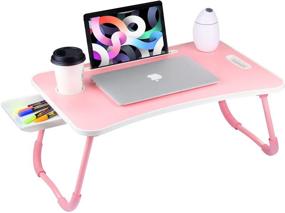 img 4 attached to 🛏️ Veramz Laptop Desk for Bed - Pink, Foldable Legs, Storage Drawer & Cup Holder, Couch Table, Reading Desk for Sofa - Notebook Bed Tray Table with Enhanced SEO