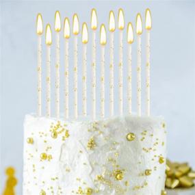 img 4 attached to 🎂 Threlaco 24-Piece Long Thin Birthday Cake Candle Set – Cupcake Candles for Wedding, Anniversary, Graduation, Retirement Party Decor, White with Gold Accent