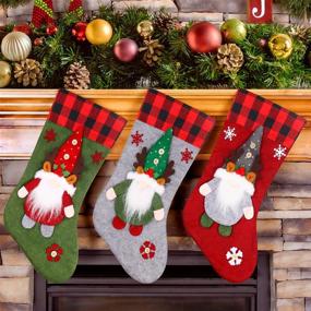 img 4 attached to 🧦 YEARHIGH 18in Large Christmas Stockings with Buffalo Plaid Gnomes and Santa – 3 Pack for Farmhouse, Home Decor, Xmas Tree, and Fireplace