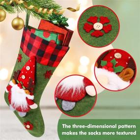 img 3 attached to 🧦 YEARHIGH 18in Large Christmas Stockings with Buffalo Plaid Gnomes and Santa – 3 Pack for Farmhouse, Home Decor, Xmas Tree, and Fireplace