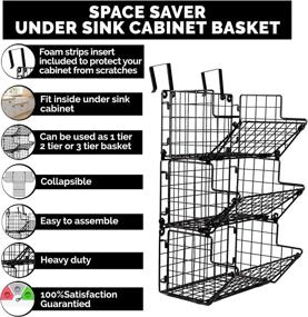 img 1 attached to 🗄️ 3 Tier Metal Wire Under Sink Organizer and Storage for Hanging Fruit Basket Inside Cabinet - Black Z Basket Collection Kitchen Fruit Produce Bin Rack Baskets Stand for Produce Storage (Black)