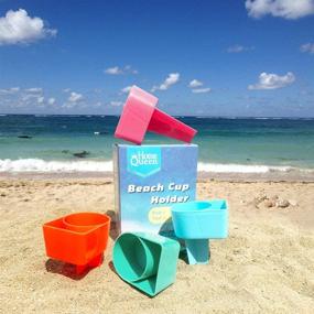 img 3 attached to Multifunctional Home Queen Beach Cup Holder Set - Beverage, Phone, Sunglass, and Key Sand Coasters for Beach Accessory - 4 Pack (Teal, Orange, Blue, and Pink)