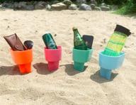 multifunctional home queen beach cup holder set - beverage, phone, sunglass, and key sand coasters for beach accessory - 4 pack (teal, orange, blue, and pink) logo