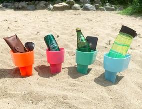 img 4 attached to Multifunctional Home Queen Beach Cup Holder Set - Beverage, Phone, Sunglass, and Key Sand Coasters for Beach Accessory - 4 Pack (Teal, Orange, Blue, and Pink)