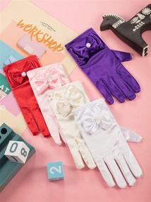 img 2 attached to Zhanmai 5 Pairs Girls Silky Satin Fancy Gloves: Wrist Length Princess Dress up Bows Formal Gloves for Age 3+, 5 Colors - Shop Now!