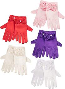 img 4 attached to Zhanmai 5 Pairs Girls Silky Satin Fancy Gloves: Wrist Length Princess Dress up Bows Formal Gloves for Age 3+, 5 Colors - Shop Now!