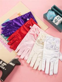 img 1 attached to Zhanmai 5 Pairs Girls Silky Satin Fancy Gloves: Wrist Length Princess Dress up Bows Formal Gloves for Age 3+, 5 Colors - Shop Now!