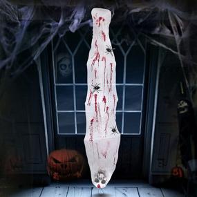 img 4 attached to 👻 Halloween Decorations - 67" Hanging Corpse Cocoon, Creepy Hanging Ghost Decor Spooky Mummy Props with Fake Spider & Blood for Haunted House Yard, Tree, Graveyard - Outdoor & Indoor