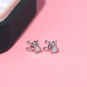 img 2 attached to 🐰 CiNily Opal Stud Earrings: Adorable Rabbit Design for Women and Girls - Gold Plated Tiny Animal Jewelry Gift