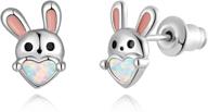 🐰 cinily opal stud earrings: adorable rabbit design for women and girls - gold plated tiny animal jewelry gift logo