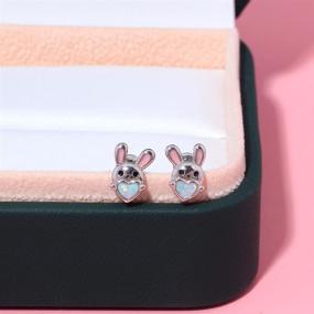 img 3 attached to 🐰 CiNily Opal Stud Earrings: Adorable Rabbit Design for Women and Girls - Gold Plated Tiny Animal Jewelry Gift