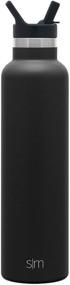 img 3 attached to 🥤 Simple Modern 24oz Insulated Water Bottle with Straw Lid - Midnight Black: Reusable Stainless Steel Thermal Flask