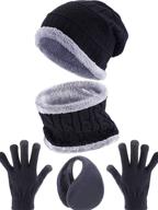 set of 5 winter ski warm accessories: knitted hat, neck warmer, outdoor gloves, ear warmer logo