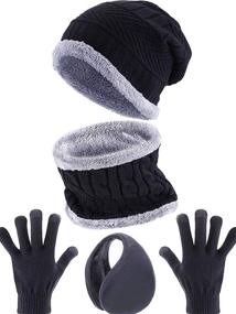 img 4 attached to Set of 5 Winter Ski Warm Accessories: Knitted Hat, Neck Warmer, Outdoor Gloves, Ear Warmer