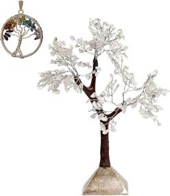 img 4 attached to Clear Quartz Crystal Pyramid Tree with 300 Gemstones - Handmade Healing Stones, Chakra Pyramid Base, Feng Shui Bonsai for Christmas Home Decorations - Size 10-11 Inch with Silver Wire and a FREE Pendant - FREE Shipping included.