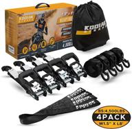 π kodiak straps ratchet straps: heavy duty tie downs set with 4500lbs break strength β 1.5" x 8' 4pk, soft loop motorcycle straps, coated deep s-hook β ideal for cargo, truck beds, carrying bag included (black) logo
