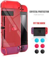 red dockable case for nintendo switch with tempered glass screen protector, 6 joy stick covers - fits perfectly in the dock station logo