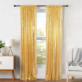 img 2 attached to 🎉 2 Panels Shiny Gold Sequin Curtains - 2FTx8FT Sequin Photo Backdrop - Pack of 2 Gold Sequin Backdrop Curtains