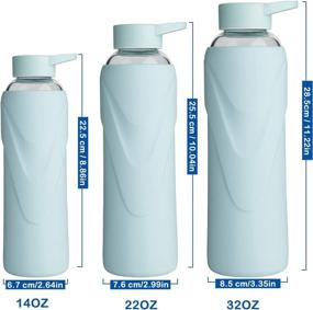 img 2 attached to 🚰 Justfwater Sports Glass Water Drinking Bottle with Silicone Sleeve and Leak-Proof Lid, 14 oz / 22 oz / 32 oz