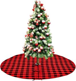 img 4 attached to 🎄 Lefree Buffalo Plaid Tree Skirt 48 inches: Redefining Christmas Decor with Stylish Double Layered Xmas Party and Holiday Home Decoration