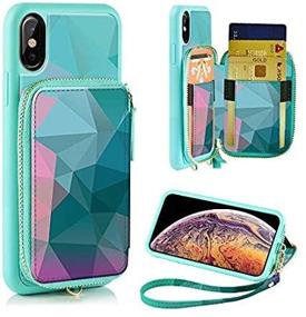 img 2 attached to 💼 ZVE Case Apple iPhone Xs iPhone X, 5.8 inch, Zipper Wallet Leather Shockproof Cover with Card Holder - Diamond Print Handbag Purse