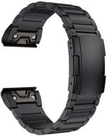 🌑 black titanium metal quick release easy fit watch strap with double button clasp for garmin fenix 6x/6x pro/5x/5x plus/3/3hr smartwatch - ldfas fenix 6x/5x plus band logo
