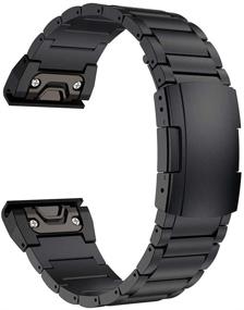 img 4 attached to 🌑 Black Titanium Metal Quick Release Easy Fit Watch Strap with Double Button Clasp for Garmin Fenix 6X/6X Pro/5X/5X Plus/3/3HR Smartwatch - LDFAS Fenix 6X/5X Plus Band