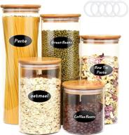 🍬 pomeat glass food storage jar set, 5-piece airtight kitchen canister with bamboo lids, labels, and sealing ring - ideal for storing candy, cookies, flour, pasta, coffee beans, spices, and more! логотип