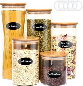 img 4 attached to 🍬 Pomeat Glass Food Storage Jar Set, 5-Piece Airtight Kitchen Canister with Bamboo Lids, Labels, and Sealing Ring - Ideal for Storing Candy, Cookies, Flour, Pasta, Coffee Beans, Spices, and More!