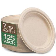 🍽️ pack of 125 7-inch heavy-duty compostable paper plates - eco-friendly sugarcane fiber bagasse plates, unbleached brown, biodegradable by stack man logo