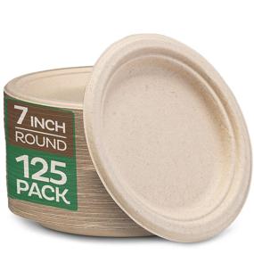 img 4 attached to 🍽️ Pack of 125 7-Inch Heavy-Duty Compostable Paper Plates - Eco-Friendly Sugarcane Fiber Bagasse Plates, Unbleached Brown, Biodegradable by Stack Man