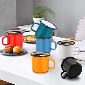 img 1 attached to ☕ P&P CHEF Enamel Camping Mugs Set of 6, 12oz Coffee Camp Small Enamel Tea Cups - Indoor and Outdoor Activities, Wide Handle & Smooth Rim, Portable & Durable, 350ml