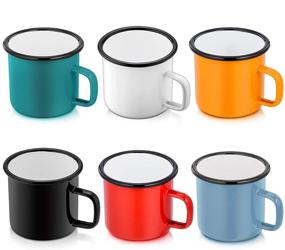 img 4 attached to ☕ P&P CHEF Enamel Camping Mugs Set of 6, 12oz Coffee Camp Small Enamel Tea Cups - Indoor and Outdoor Activities, Wide Handle & Smooth Rim, Portable & Durable, 350ml