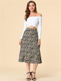 img 2 attached to 🌸 Allegra K Women's Floral Midi Skirt: Peasant Vibe, Elastic Waist, A-Line Ditsy Leaf Print