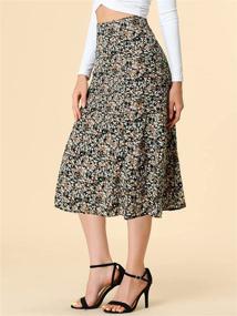 img 1 attached to 🌸 Allegra K Women's Floral Midi Skirt: Peasant Vibe, Elastic Waist, A-Line Ditsy Leaf Print