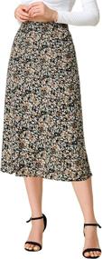 img 4 attached to 🌸 Allegra K Women's Floral Midi Skirt: Peasant Vibe, Elastic Waist, A-Line Ditsy Leaf Print